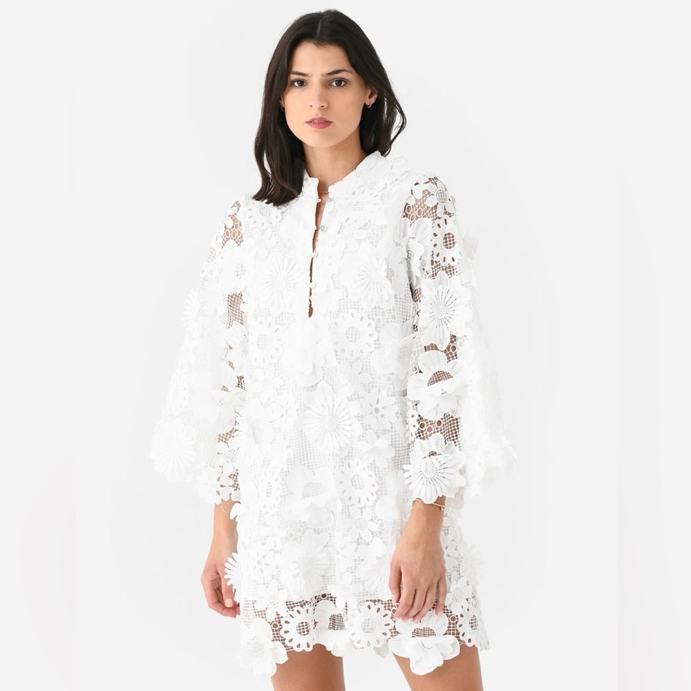 J.Marie Seraphina Shift Dress White Floral 3D Lace 3/4 Sleeve Kaftan NWT - Picture 14 of 14